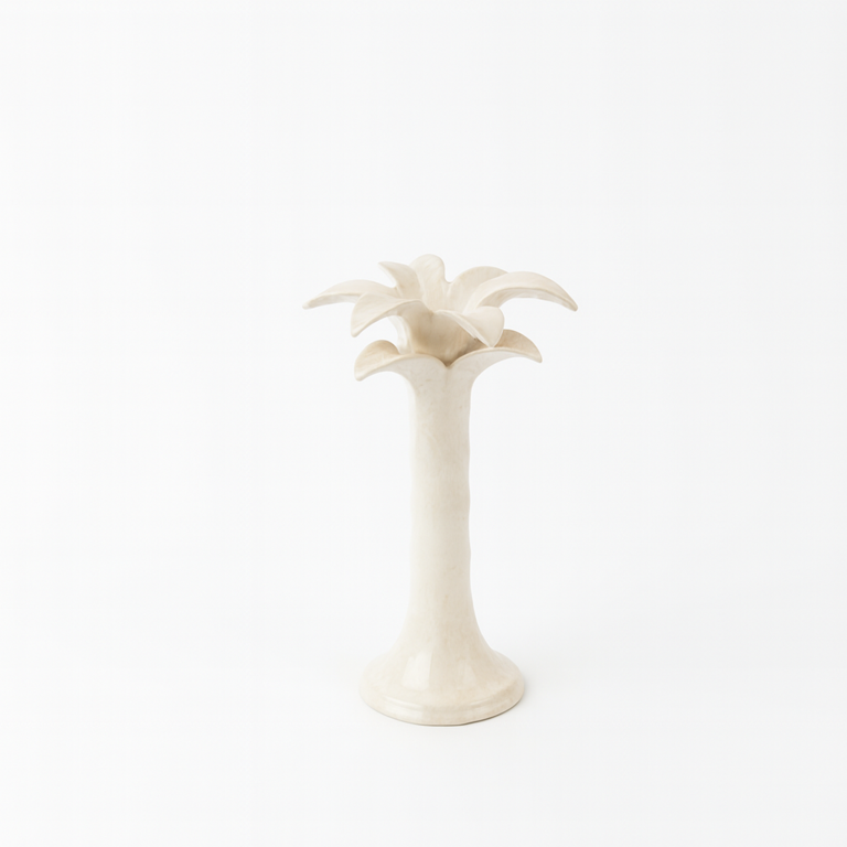 Ceramic Palm Candle Holder | Cream