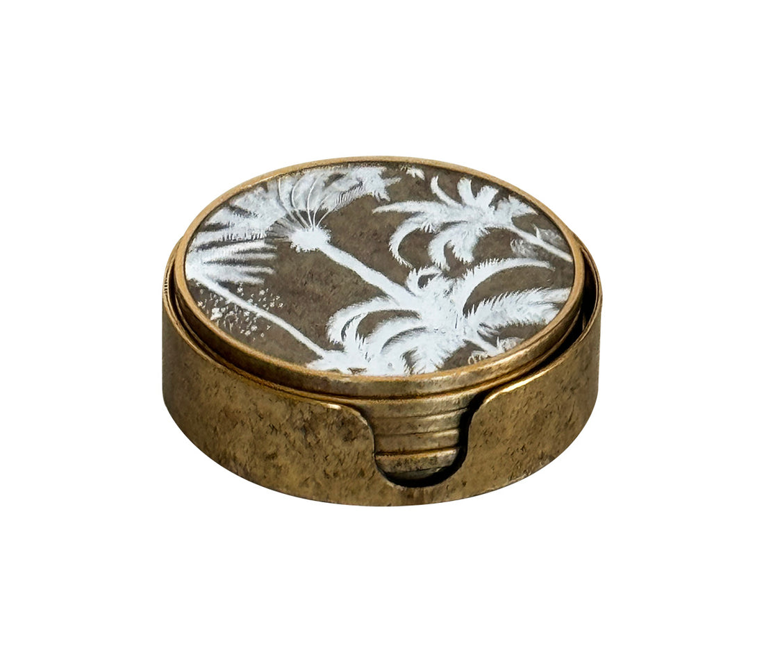 Round  White Palm Coasters | Set Of 6