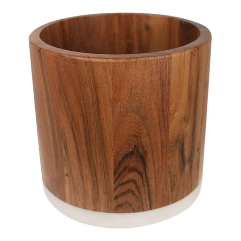 MARBLE &amp; WOOD CUTLERY HOLDER