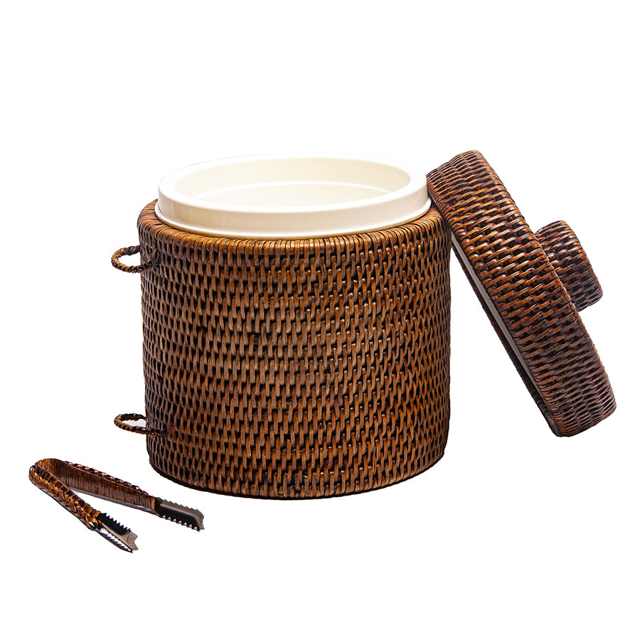 Rattan Ice Bucket with Tongs | Brown