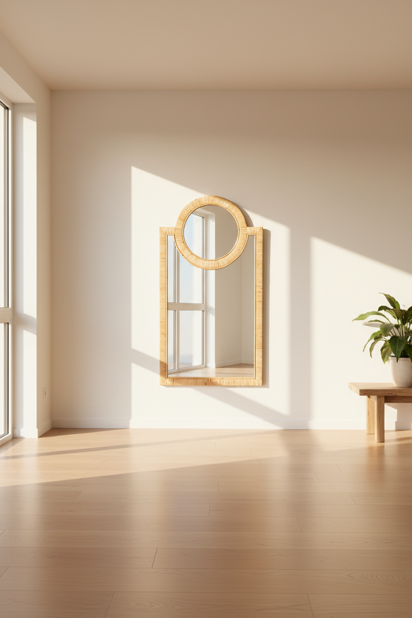 Modern Arch Rattan Accent Mirror