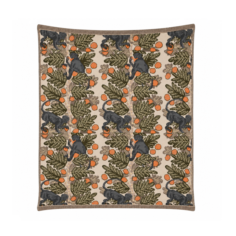 Monkey Pattern with rib border  Cotton Throw