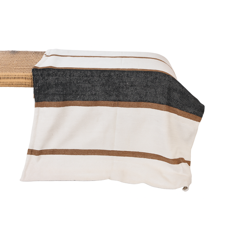 Cotton &amp; Velvet Throw  | Natural, Ivory and Black