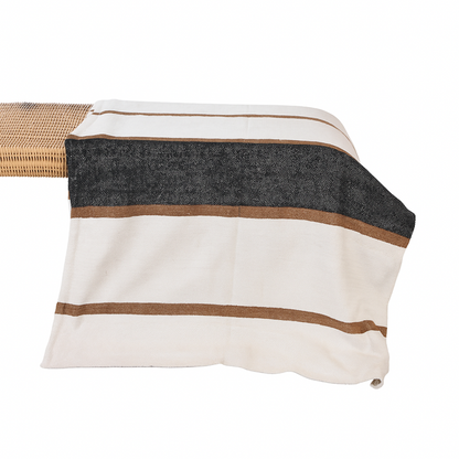 Cotton &amp; Velvet Throw  | Natural, Ivory and Black