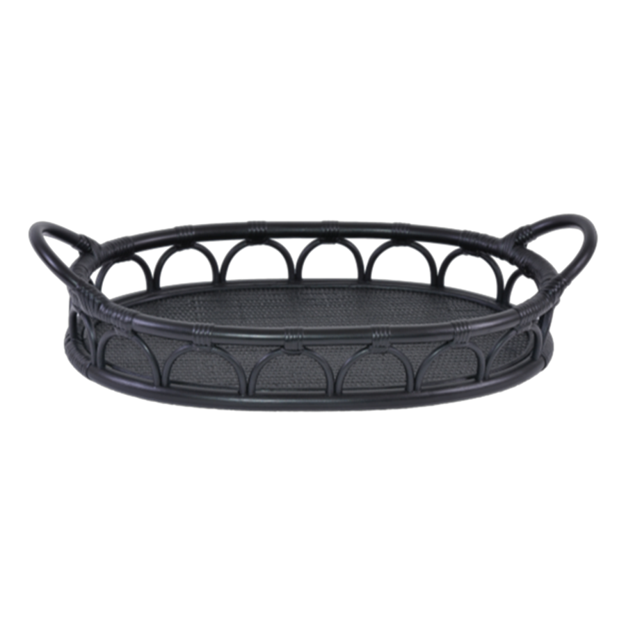Oval Rattan Tray with Handles | Black