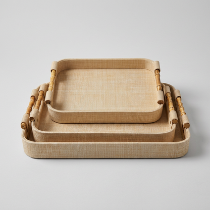 RECTANGLE  RAFFIA TRAY Set of 3