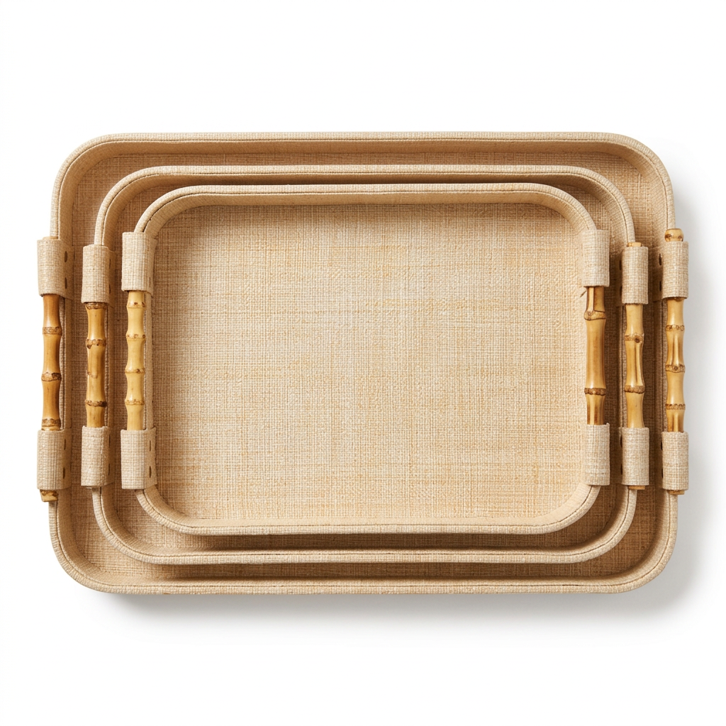 RECTANGLE  RAFFIA TRAY Set of 3