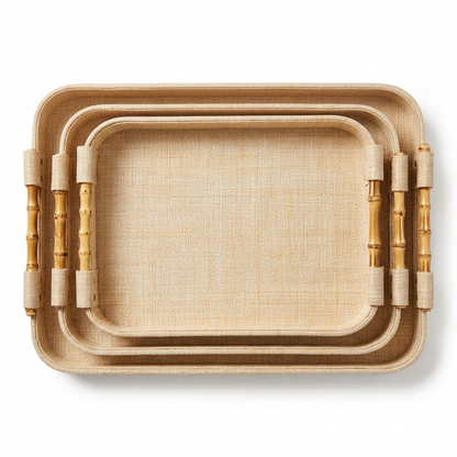 RECTANGLE  RAFFIA TRAY Set of 3