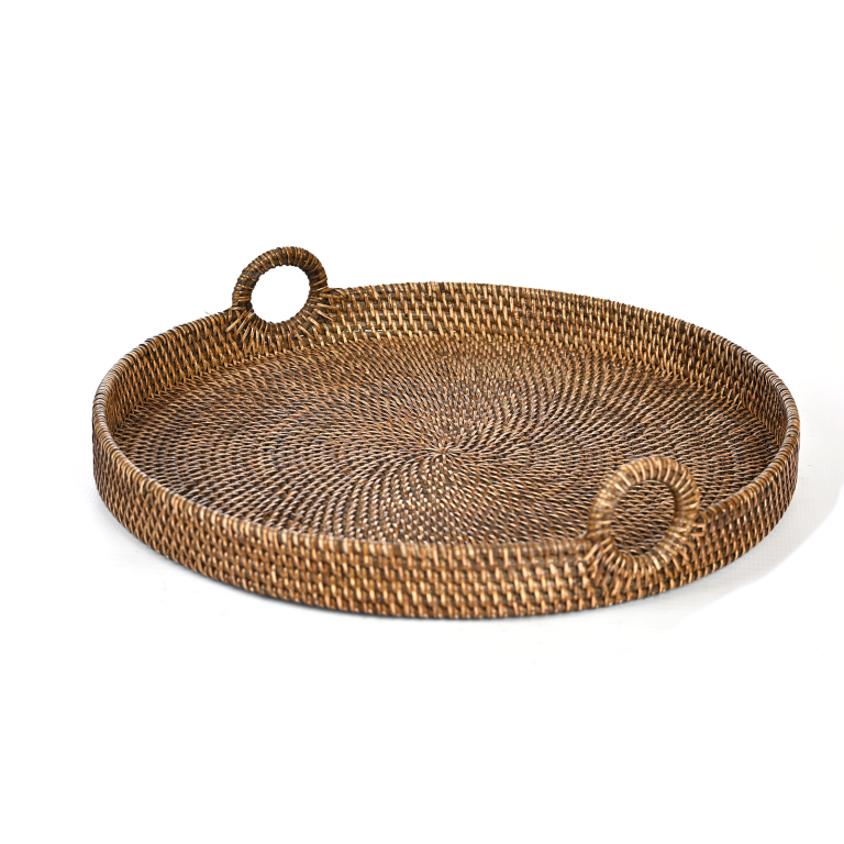 Round Rattan Tray with Handles | Gliss Brown