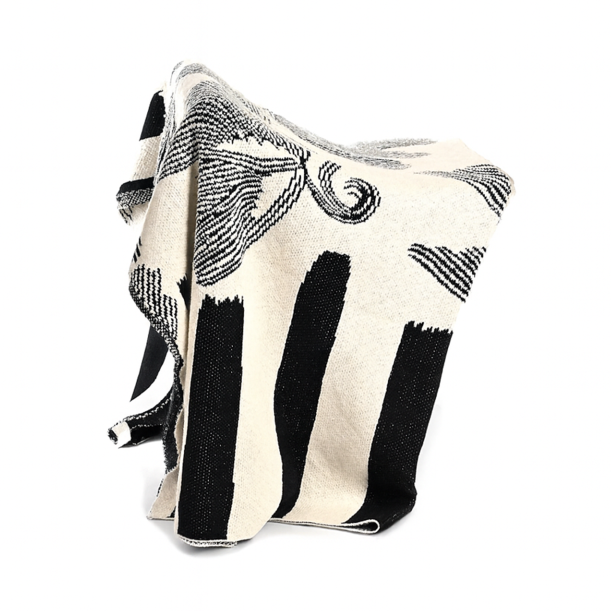 Bird &amp; Palm Cotton Throw | Natural &amp; Black