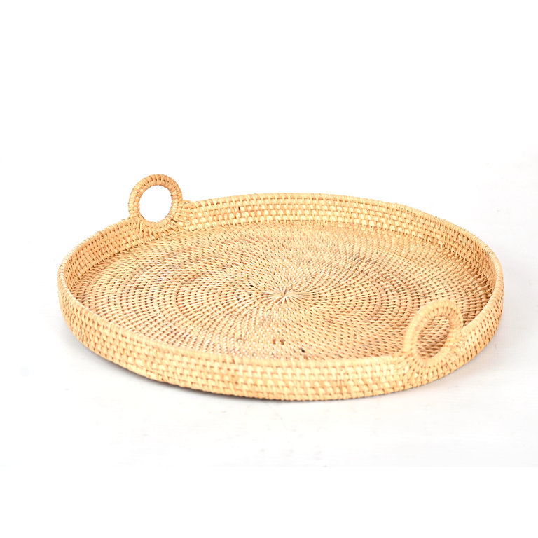 Round Rattan Tray with Handles | Natural