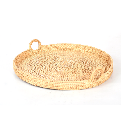 Round Rattan Tray with Handles | Natural