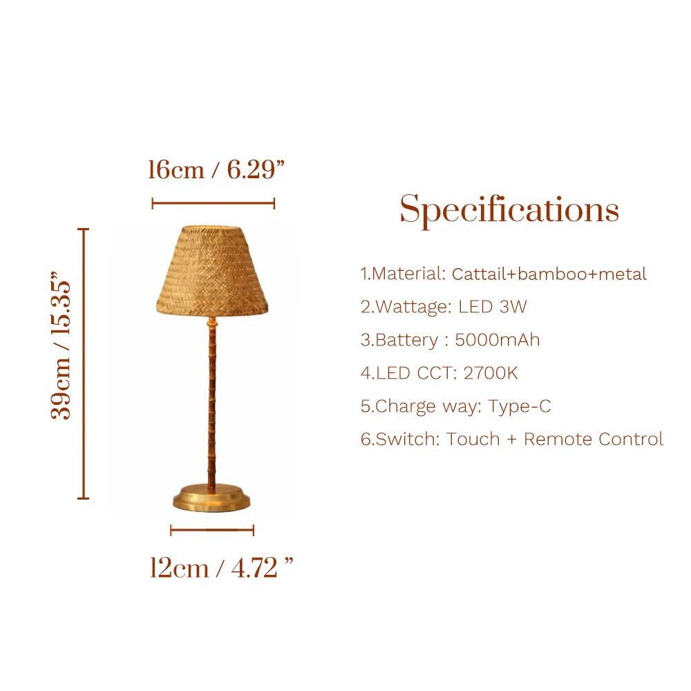 Bamboo Rechargeable Table Lamp With Lampshade