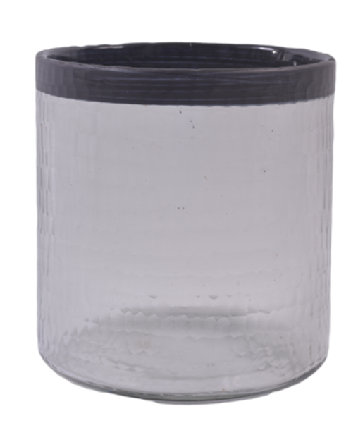 Small Textured Glass Candle Holder with Black Rim