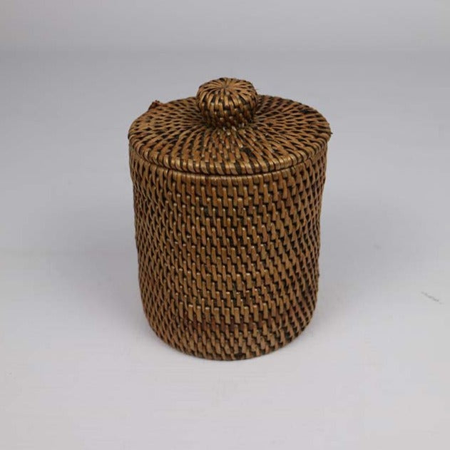 Rattan Cotton Ball Holder with Lid