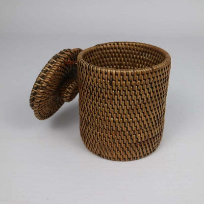Rattan Cotton Ball Holder with Lid