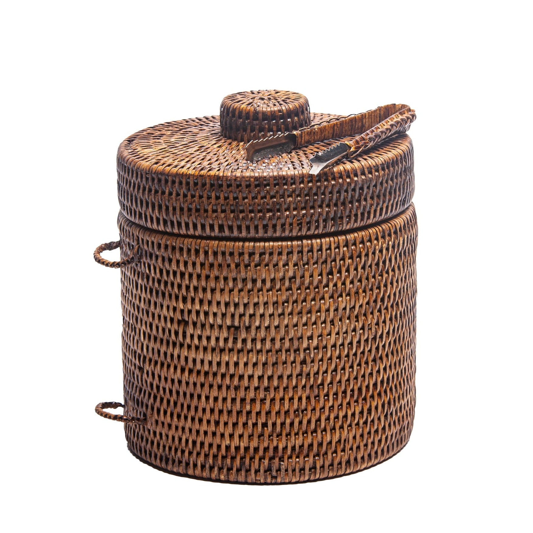 Rattan Ice Bucket with Tongs | Brown